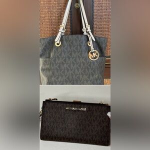 Michael Kors Dark Brown Monogram Tote with Michael Kors Wallet